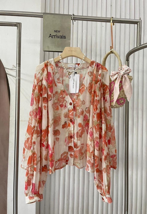 Summer Floral Print Loose V-Neck Tops